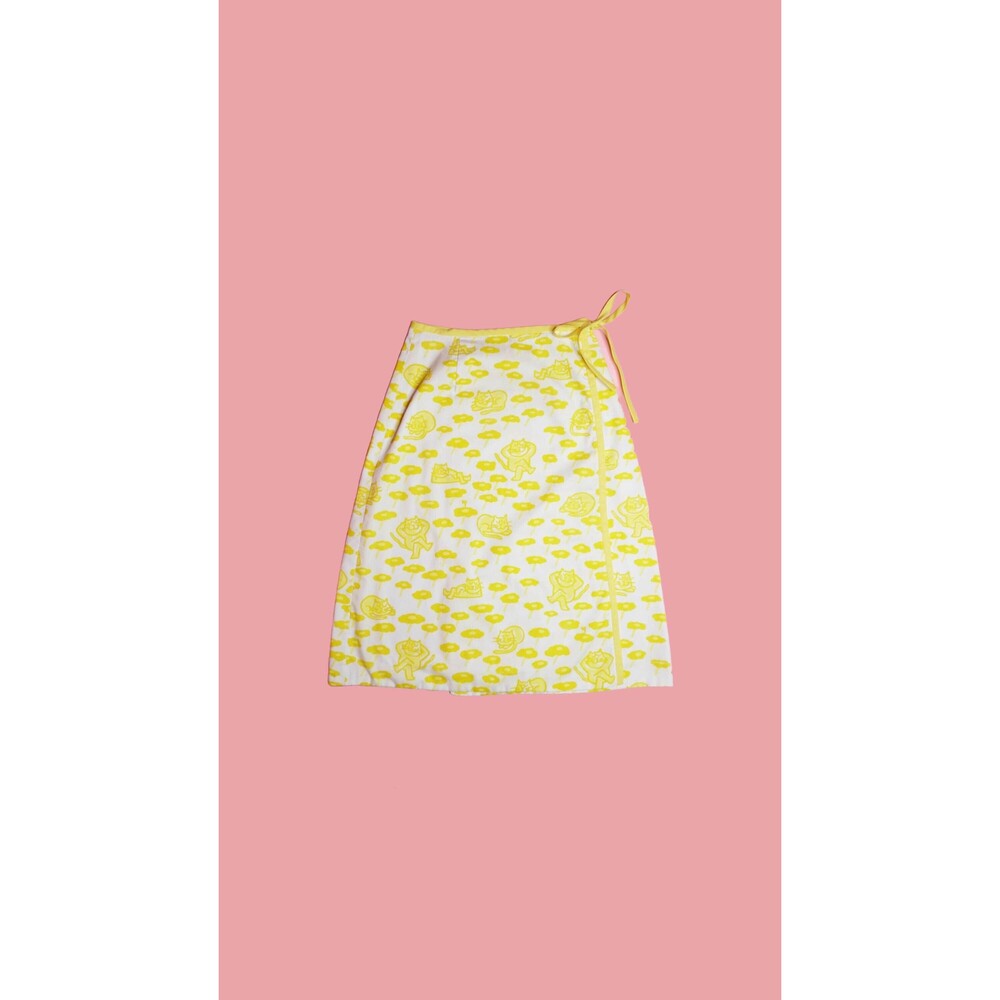 1970s The VESTED GENTRESS Hand Screen Print CAT Novelty Print Wrap Skirt M As Is